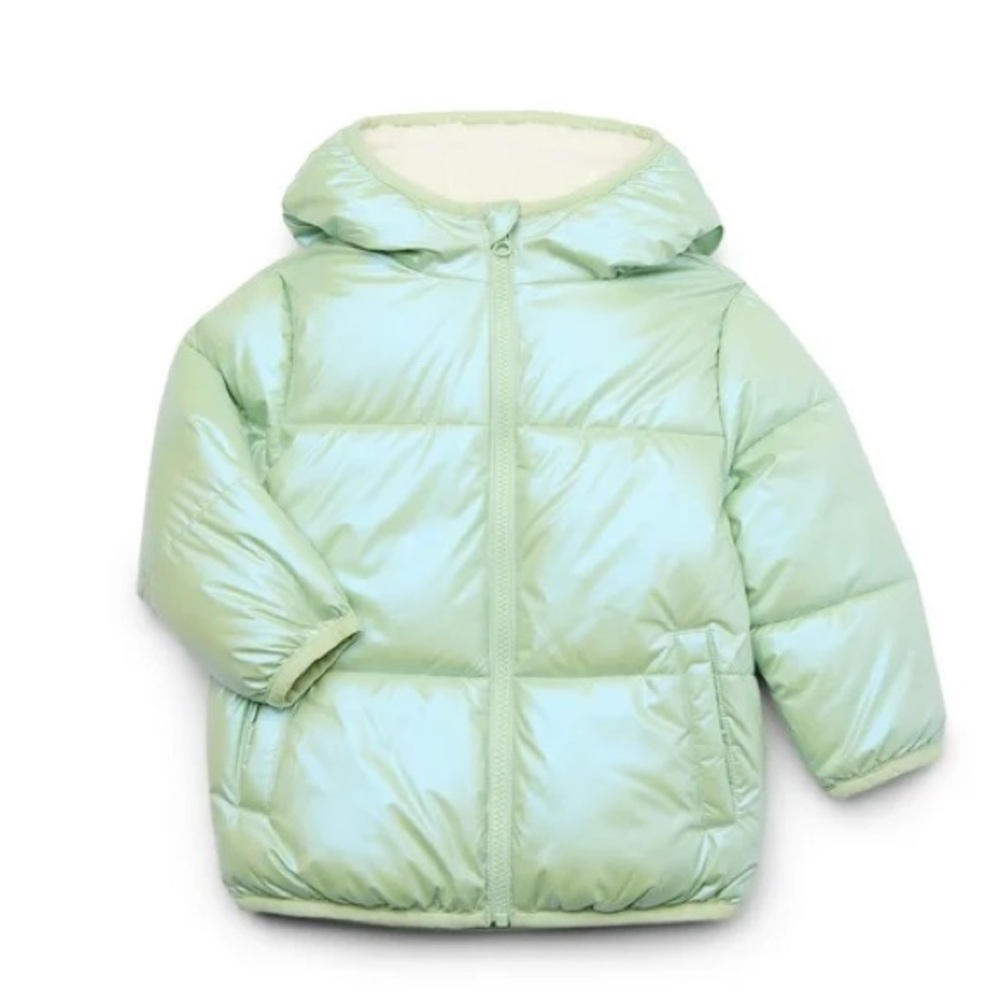 NWT Swiss Tech Baby Infant Girls Puffer Coat Jacket 12  Months Metallic Green